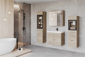 Meble łazienkowe z LED, zestaw wiszący do łazienki z umywalką, 2 słupkami i szafką lustrzaną, san remo mat