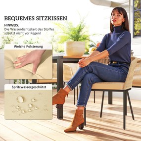 Outsunny 5-częściowy zestaw mebli ogrodowych, 4 krzesła, 1 stół, sztuczny rattan, stalowa rama, zdejmowane poduszki, dla tarasu, Khaki