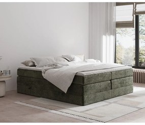Ciemnozielone łóżko kontynentalne ze schowkiem/bez zagłówka 200x200 cm Juniper – Maison de Rêve