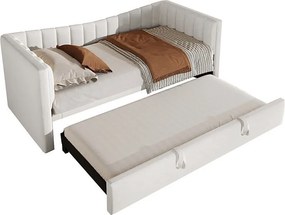 Kanapa z funkcją spania 90 x 200 cm / 180 x 200 cm - z wysuwanym łóżkiem - welur - biały (materac nie jest w zestawie)