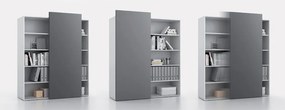 Regał biurowy z przesuwnym panelem BLOCK, 1600 x 400 x 1748 mm, dąb naturalny/grafitowa