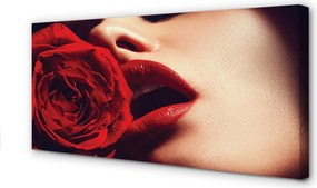 Obraz na płótnie Kobieta z Różą w Ustach