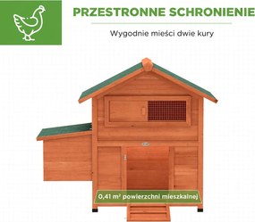 PawHut Drewniany Kurnik z Gniazdem, 2 Grzędami, Rampą, Okienkiem i Wodoodpornym Dachem 113,5x67,5x95,5 cm, Pomarańczowy | Aosom PL
