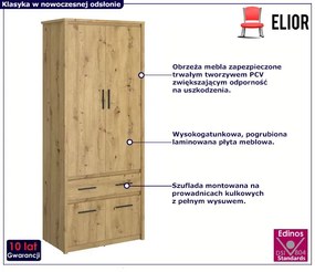 Szafa Na Ubrania Z Szufladą Dąb Artisan 70 Cm Zika