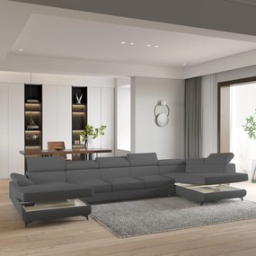 Masseno Narożnik MONTIVA z funkcją spania i pojemnikiem na pościel Narozniki U, Rozkładana sofa - Szary, QUELLE 92