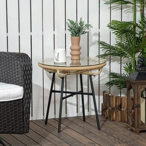 Outsunny Stolik Ogrodowy Boho PE-Rattan Hartowane Szkło Beżowy Odporność na Warunki Atmosferyczne | Aosom PL