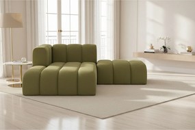 Szezlong z pufą Grand, tkanina Salvador, Oliwkowy, Lewy