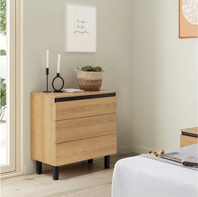 Komoda nocna z trzema szufladami Molina w kolorze dębu.