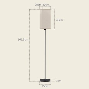 HOMCOM Nowoczesna lampa stojąca z abażurem z tkaniny sztucznego lnu i wyłącznikiem nożnym, do salonu i sypialni, Metal, Czarna