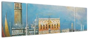 Obraz - Gondola przejeżdżająca przez Wenecję, obraz olejny (170x50 cm)