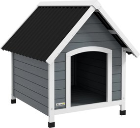 PawHut Buda dla psa, odporna na warunki atmosferyczne, z wyjmowaną podłogą, drewno świerkowe, 75x88x82 cm, Szary/Czarny