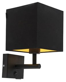 Lampa ścienna czarna z USB i kwadratowym czarnym kloszem - Combi 1 Nowoczesny Oswietlenie wewnetrzne