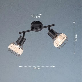 Czarna lampa sufitowa z metalowo-rattanowym kloszem 10x28 cm Straw – Fischer &amp; Honsel