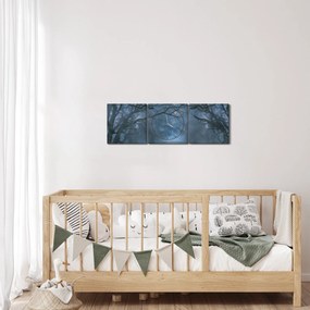Obraz lasu we mgle (z zegarem) (90x30 cm)