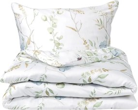 Matex Satynowa pościel Louka z niebieskimikwiatami, 140 x 200 cm, 70 x 90 cm