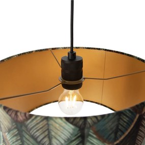 Lampa wisząca czarna z wtyczką i kloszem w liście ze złotym wnętrzem 35 cm - Cavalux