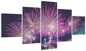Obraz nocnego miasta z fajerwerkami (125x70 cm)