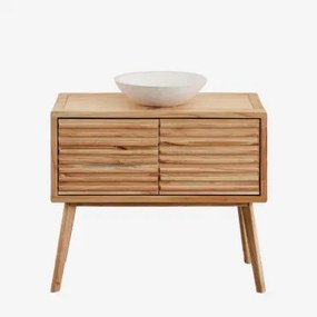 Zestaw Mebli Łazienkowych Z Drewna Deleyna Naturalna & Cement Okrągły Biały Ø40 Cm Zavion & Bezlusterkowiec & Bez Kranu - Sklum