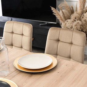 Zestaw Stół Prostokątny Rozkładany CLARK 120-160 cm Dąb Artisan/Czarny i 4 Krzesła Tapicerowane PERU Beżowe Welurowe