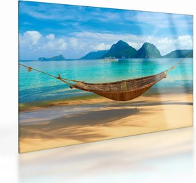 Obraz na szkle - Hamak na plaży (70x50 cm)