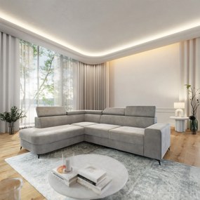 Masseno Narożnik ALVORO z funkcją spania i pojemnikiem na pościel Narozniki L, Rozkładana sofa - Jasnoszary, MONOLITH 84
