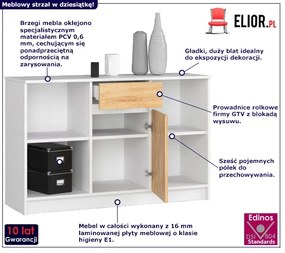 Skandynawska komoda do salonu biała + dąb sonoma Petit 4X