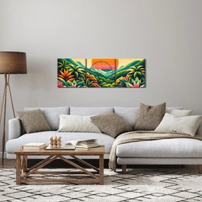 Obraz - Kolorowy zachód słońca (z zegarem) (90x30 cm)
