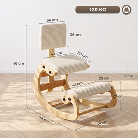 HOMCOM Ergonomiczny stołek kolanowy, stołek kolanowy z oparciem, wygląd sztruksu, fotel biurowy do domu, biura, medytacji, kremowo-biały | Aosom PL