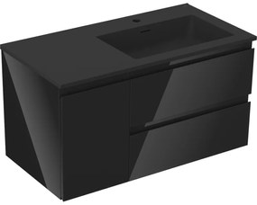 Mexen Orio szafka łazienkowa 90 cm z umywalką Otis prawą, 2S, 1D, czarna połysk/czarna mat - 91A13-09047-3-BBFFF70-W18P71