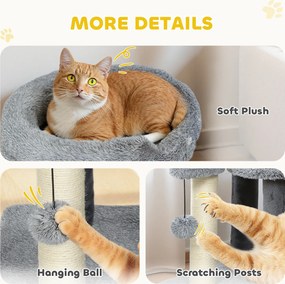 PawHut Drapak i schody dla kota, szeroka podstawa, materiał pluszowy, słupek do drapania z sizalu, szary