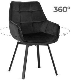 Krzesło Tapicerowane Obrotowe do Salonu LUNA Czarne Welurowe Nowoczesne Loft