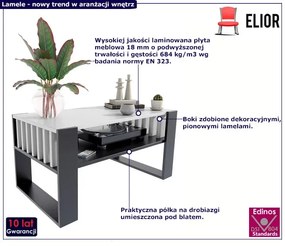 Prostokątna Ława Czarny Biały Lamelowa Do Salonu + K1-C50
