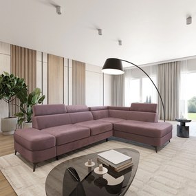 Masseno Narożnik AVISE z funkcją spania i pojemnikiem na pościel Narozniki L, Rozkładana sofa - Wrzosowy, MONOLITH 62
