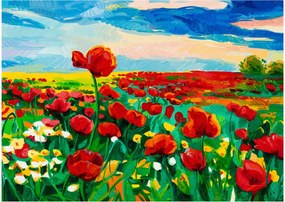 Obraz na szkle pola z makami (70x50 cm)