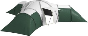 Outsunny Namiot Kempingowy dla 6-9 Osób, 4 Pomieszczenia, Wodoodporny, Przednamiot, 615x615x225cm, Zielony