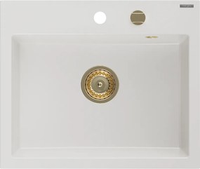Mexen Oscar zlewozmywak granitowy 1-komorowy 580 x 490 mm, biały, syfon złoty - 6519581000-20-G