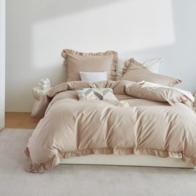 Pościel z satyny bawełnianej w beżowym kolorze Ruffy - falbanki