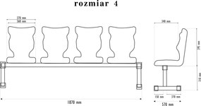 Zestaw siedziskowy - ławka na korytarz do szkoły Bench 4-osobowa, rozmiar 4-6, podstawa czarna
