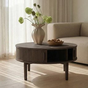 Okrągły stolik w dekorze dębu w ciemnym naturalnym kolorze ø 85 cm Meta – Unique Furniture