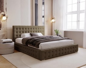 BESILIO Łóżko tapicerowane pikowane 180x200 Palmo - łóżko z pojemnikiem chesterfiled, pikowane guziki - Brązowy