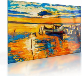 Obraz na szkle - Łódź o zachodzie słońca (70x50 cm)
