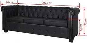 3-osobowa czarna sofa w stylu Chesterfield Emilis