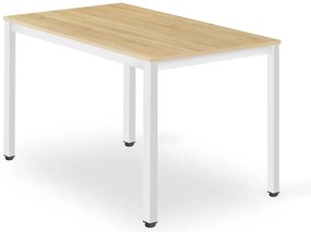 Zestaw jadalniany 1 + 4, biały stół TESSA 120x60 cm dekor dąb + beżowe krzesło BALI MARK z bukowymi nogami