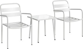 Outsunny Zestaw bistro 3-częściowy metalowy zestaw mebli ogrodowych z 2 krzesłami, stołem, design lamelowy, odporny na rdzę | Aosom PL