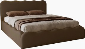 Emporius Wave łóżko dwuosobowe 140x200 cm - łóżko z pojemnikiem, łóżko tapicerowane 140x200 do sypialni - tkanina aksamitna, ciemnobrązowy (Elegance 6)