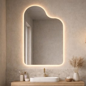 Lustro o nieregularnym kształcie oszlifowane z podświetleniem LED BLOOM Oval | Różne rozmiary | Różne kolory : Kolor tafli szkła - Srebrny, Rozmiar - 60 x 90 cm