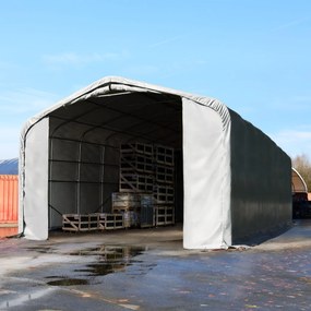 TOOLPORT 6x12m Hala namiotowa - 4 m wysokość ścian bocznych z 4,1x4m brama, PRIMEtex 2300, szary, ze statyką (podłoże gruntowe) - (49455)