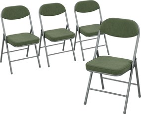 HOMCOM Zestaw 4 tapicerowanych krzeseł składanych, składane krzesła z obiciem ze sztruksu, oparcie, rama metalowa, zielone | Aosom PL
