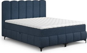 FURNISTAR Łóżko kontynentalne TINA 200x200 z materacem i pojemnikiem na pościel-dwuosobowe,rodzinne z topperem,Bubble,tapicerowane-Niebieski