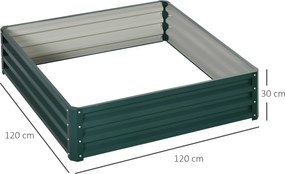 Outsunny Ogród Podwyższone Łóżko Ogrodowe z Stalową Obudową Zielone 120x120x30cm Idealne dla Roślin | Aosom PL